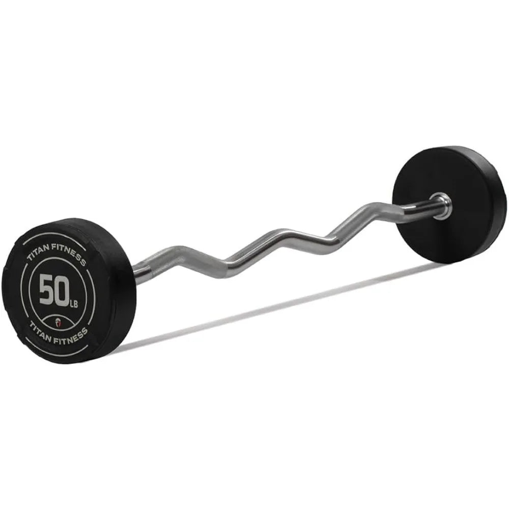 Titan Fitness Rubber Curl Fixed Barbells, Pre-Loaded Weight Bar for Strength Training & Weightlifting