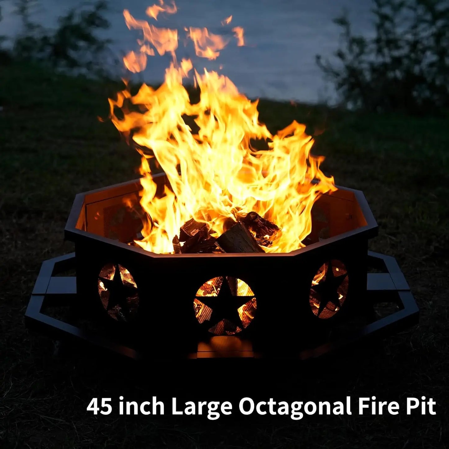 Outdoor Octagonal Wood Burning Fire Pit Powder Coated Heavy Duty