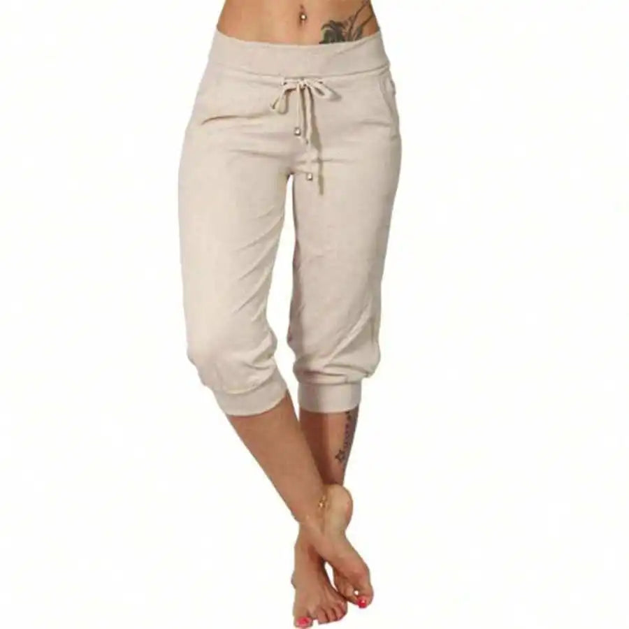 Women's Cotton Linen Drawstring Capri Pants Loose Casual Summer