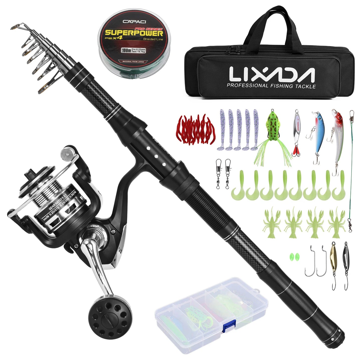 Portable Fishing Rod And Reel Set With Line Lures Bag