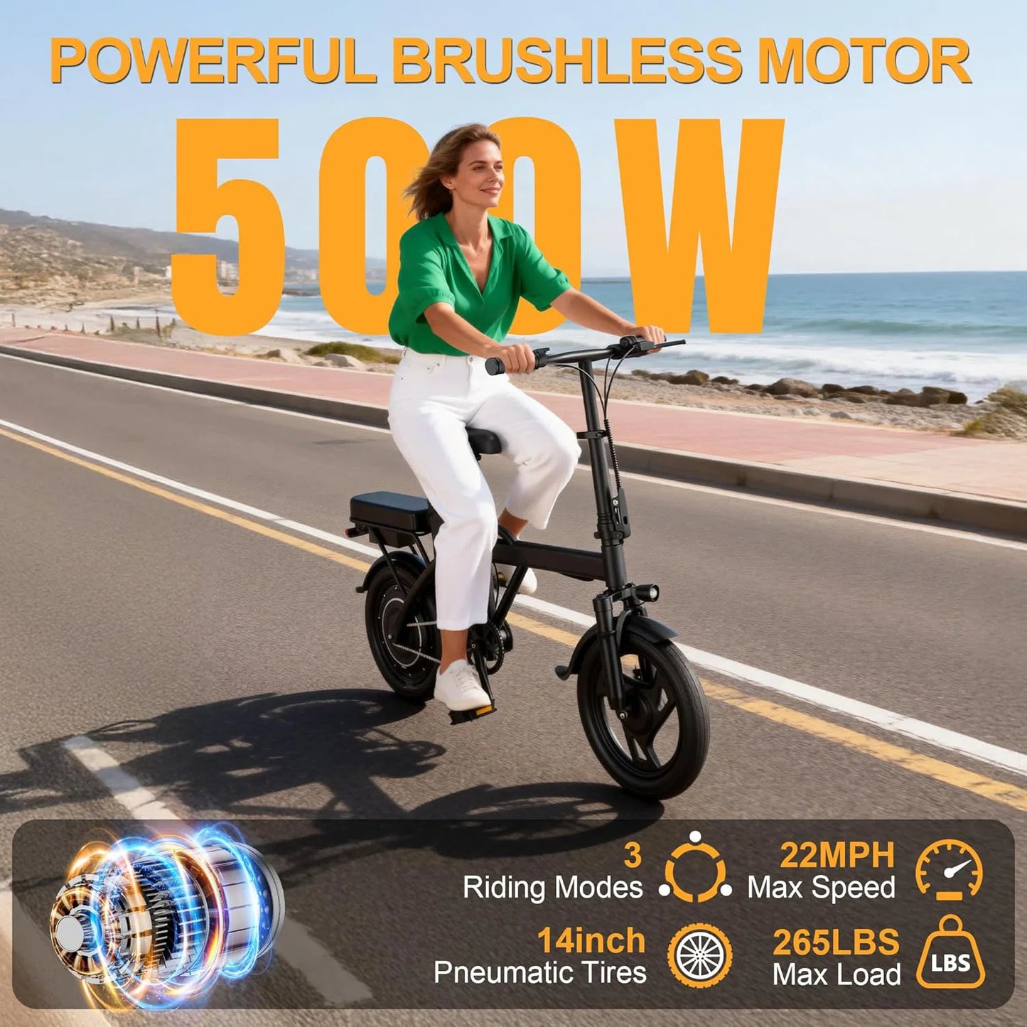Ladped Foldable Electric Bike 500W Dual Seat Long Range 48V