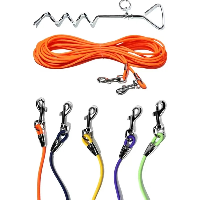 Dog Tie Out Cable With Ground Stake For Outdoor Dogs