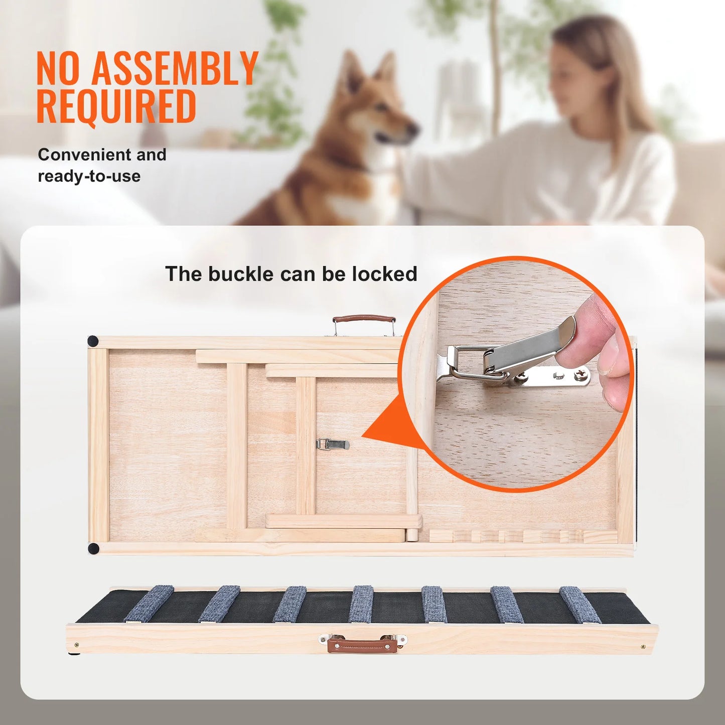 SucceBuy Folding Dog Ramp Anti Slip Wood Pet Stair For Sofa Car Bed