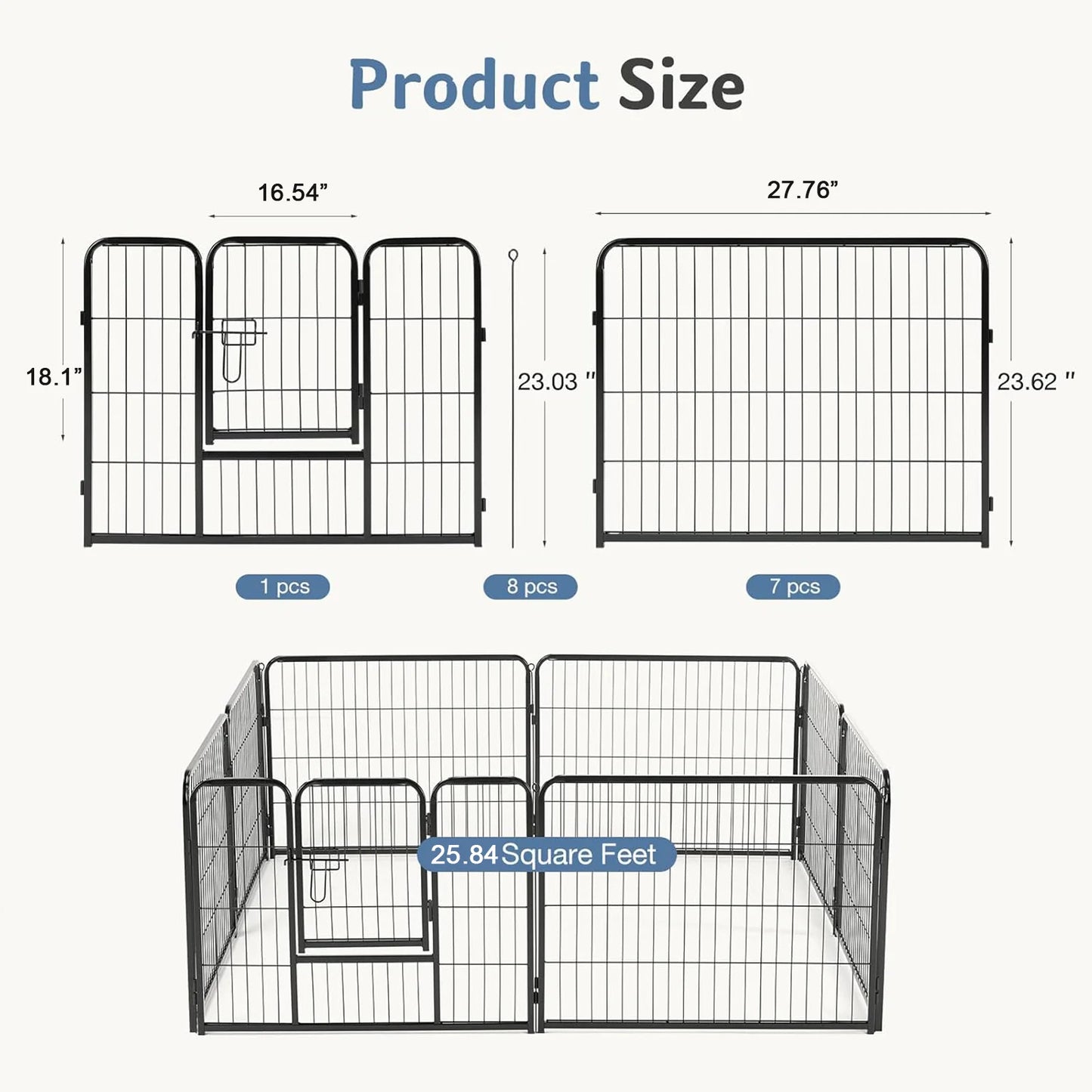 JHK Metal Eight Panel Dog Playpen Pet Fence for Yard