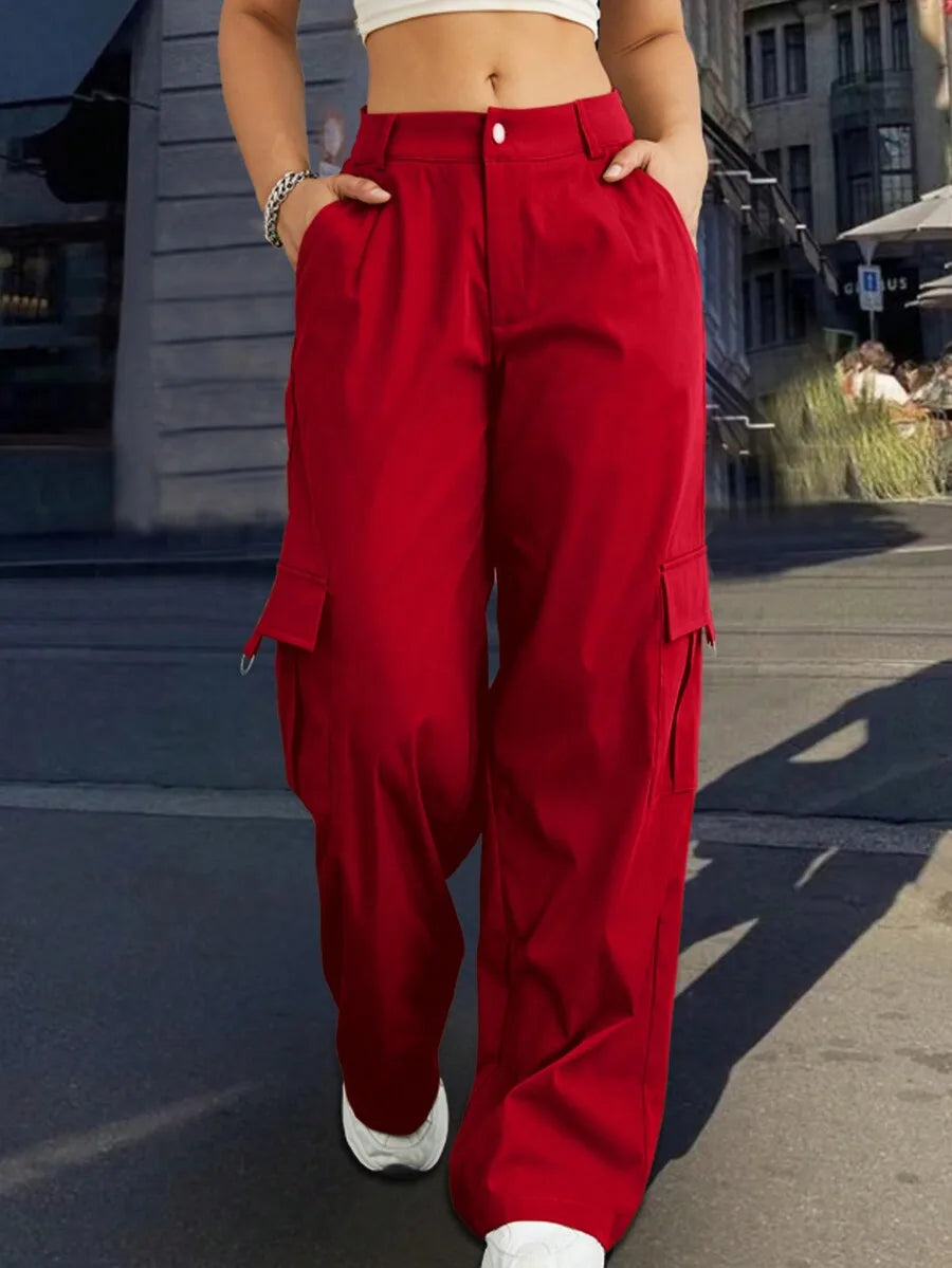 Women Cargo Trousers With Pockets Casual Loose Fit Full Length