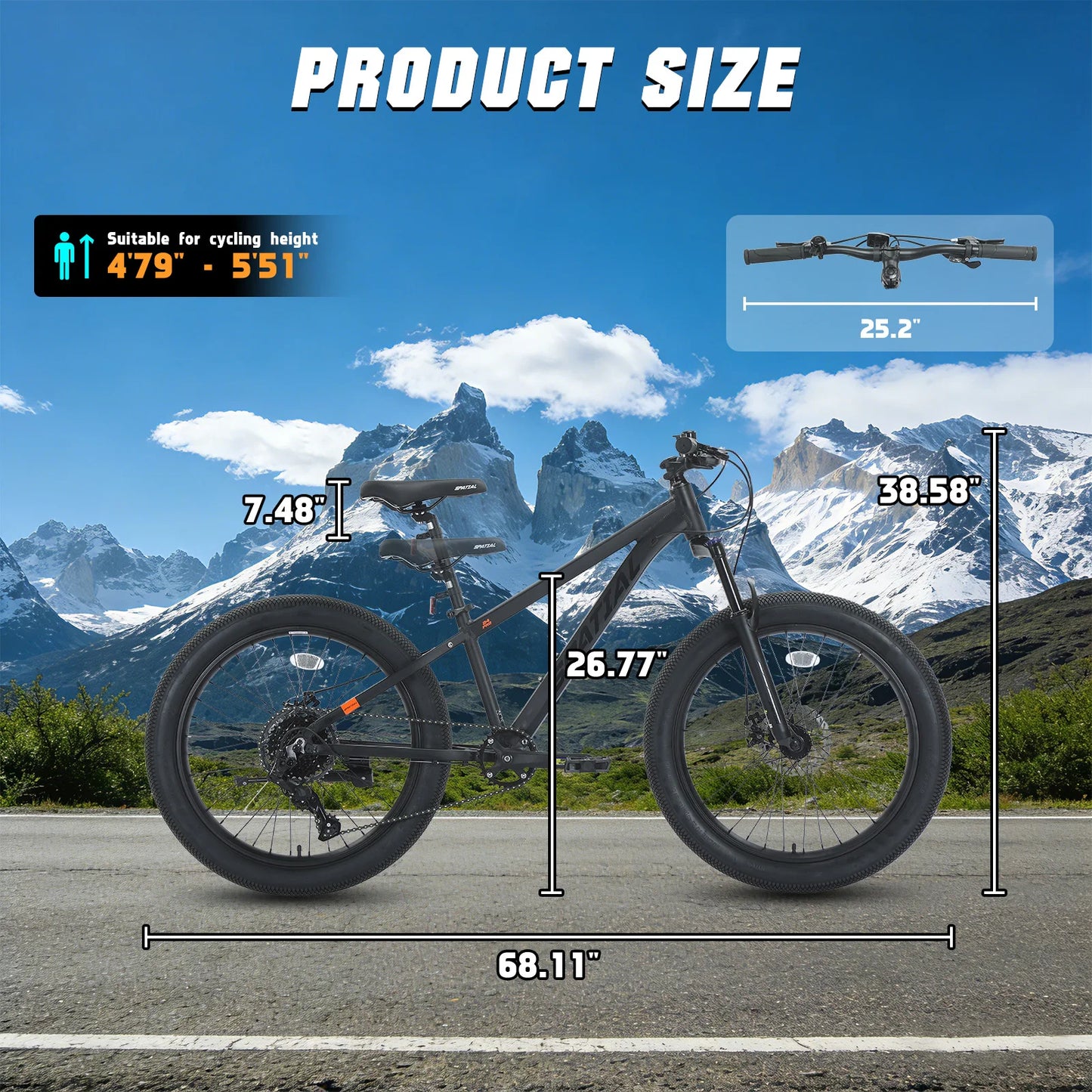 Spatial Fat Tire Mountain Bike 8Speed Aluminum Frame Disc Brakes