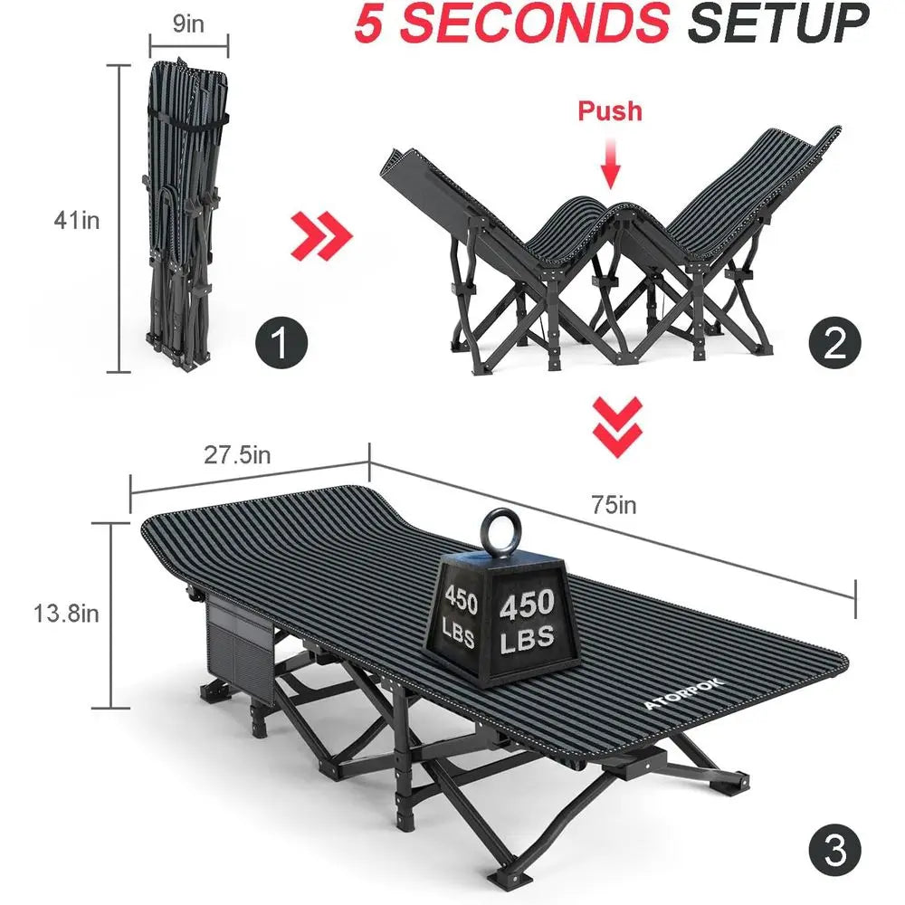Portable Adult Folding Cot With Cushion 450 Lbs Capacity
