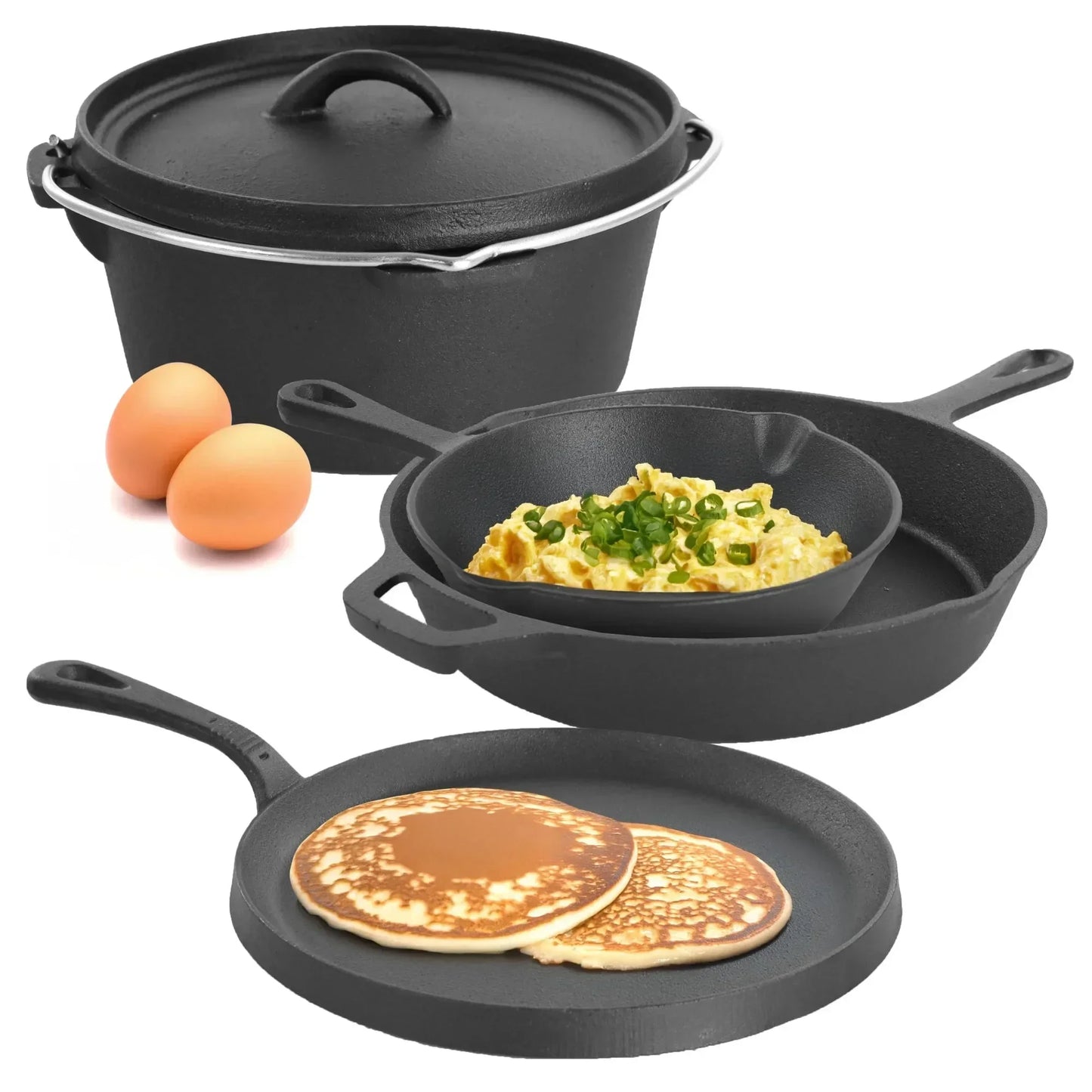 Pre-Seasoned Cast Iron 5-Piece Cookware Set Pots and Pans