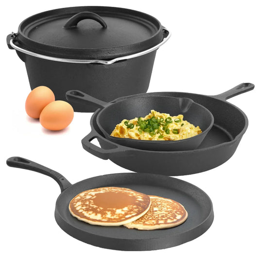 Pre-Seasoned Cast Iron 5-Piece Cookware Set Pots and Pans