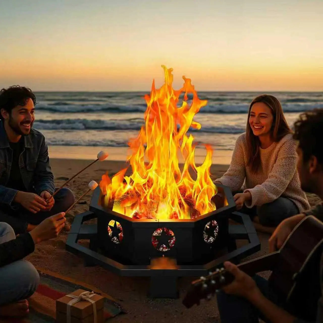 Hexagonal Outdoor Wood Burning Fire Pit With Poker