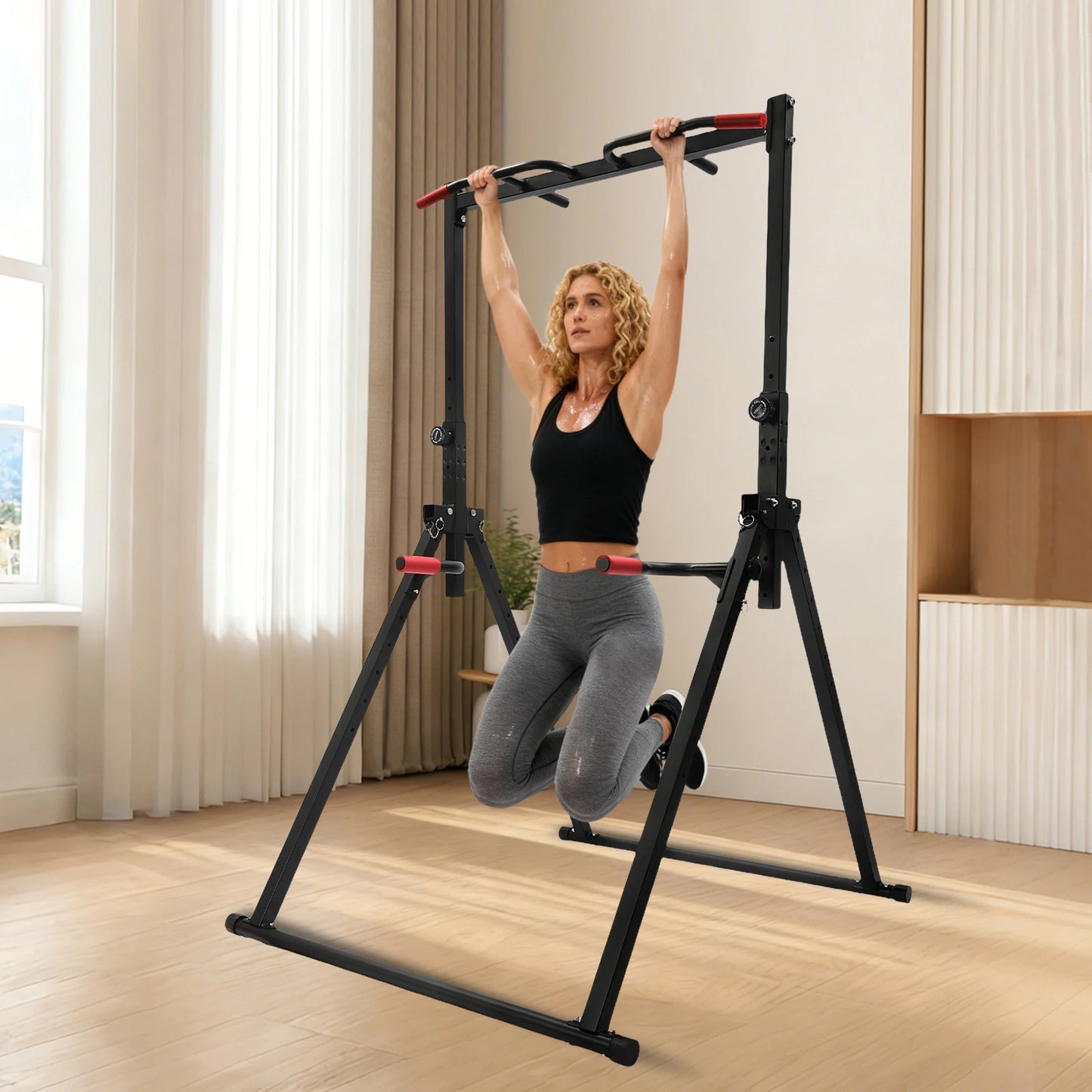 Adjustable Pull Up Bar Foldable Gym Station With Parallel Bars