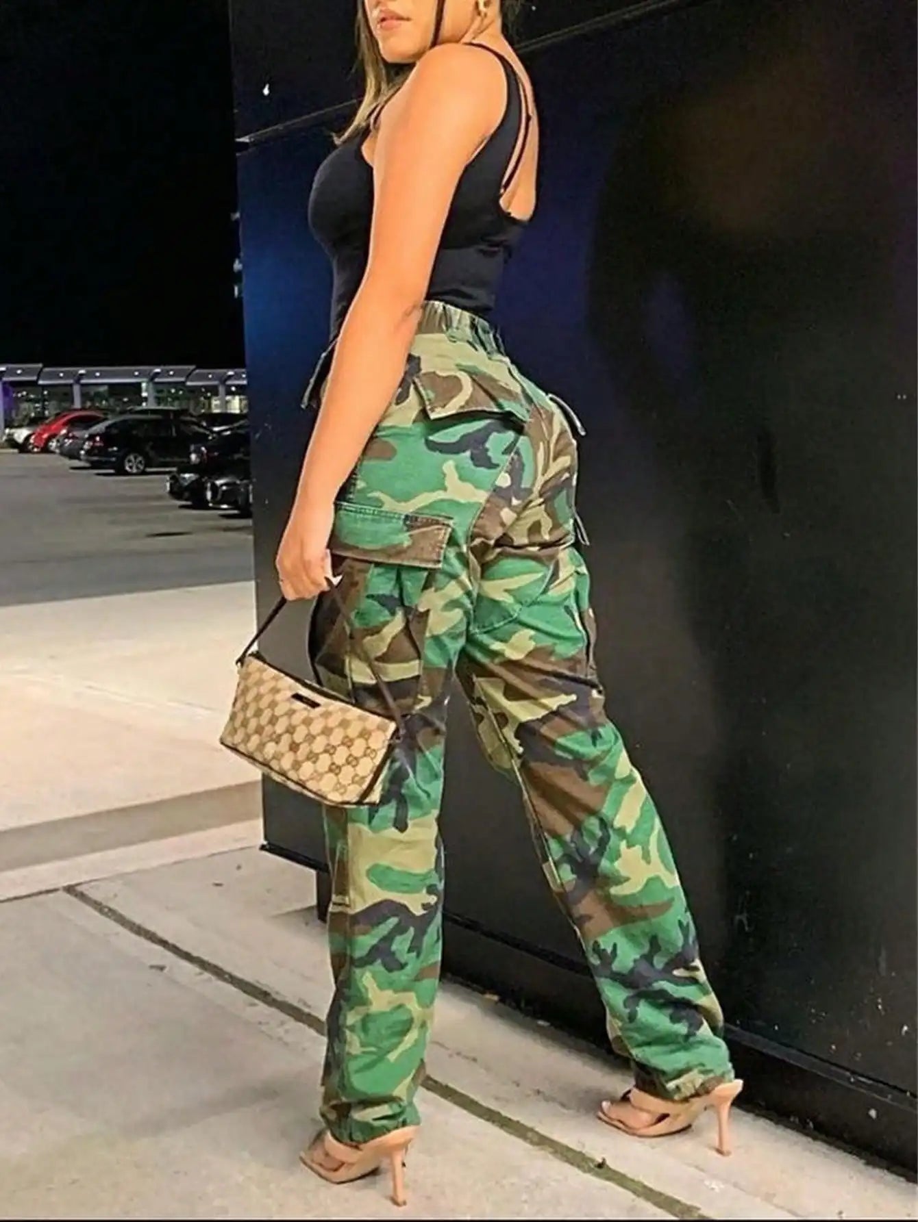 SDNGED CN Camouflage Cargo High Waist Pants With Pockets