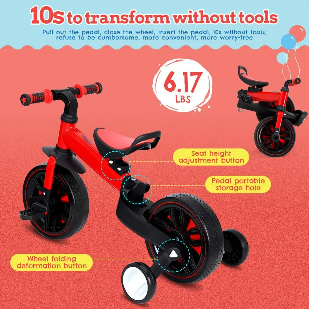 Kids Folding Balance Bike With Training Wheels For Beginners