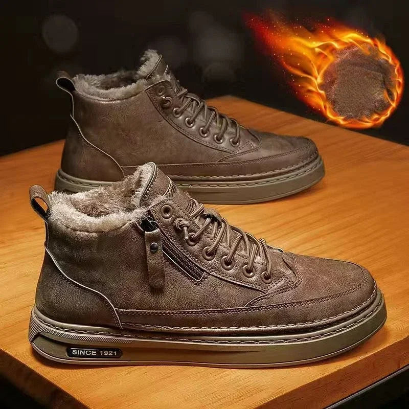 Mens Winter Warm Plush Lined Anti Slip Ankle Boots