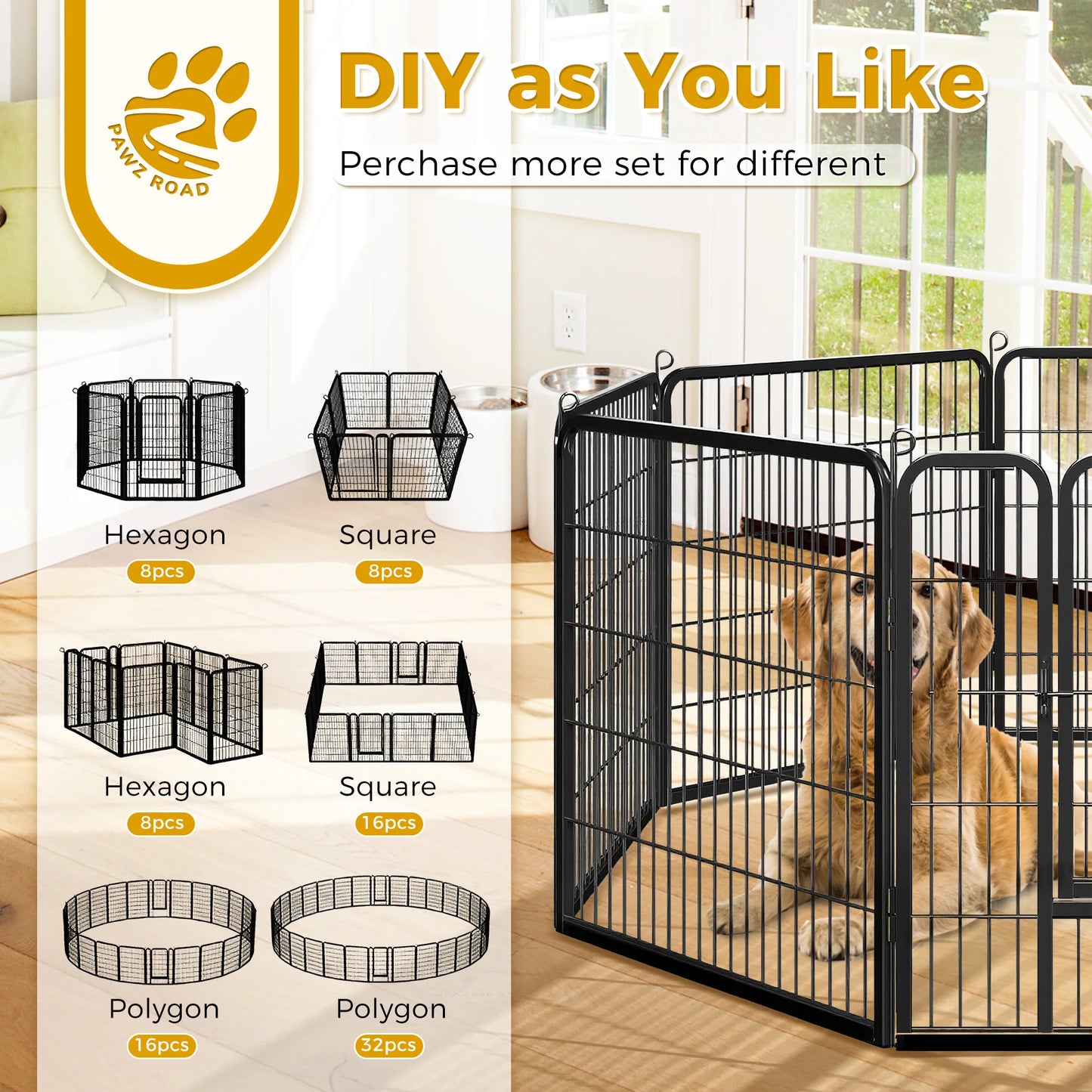Dog Playpen With Door Foldable Metal Pet Fence Outdoor Indoor