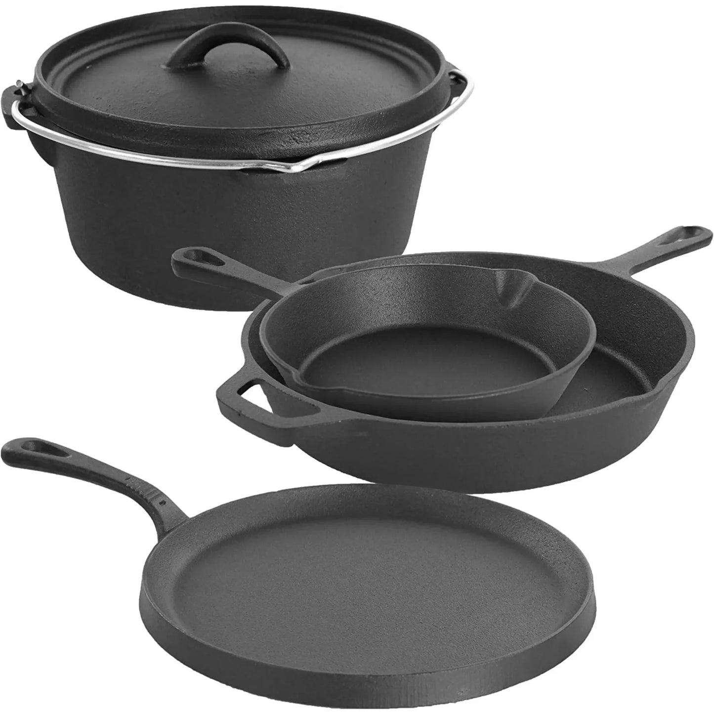 Pre-Seasoned Cast Iron 5-Piece Cookware Set Pots and Pans
