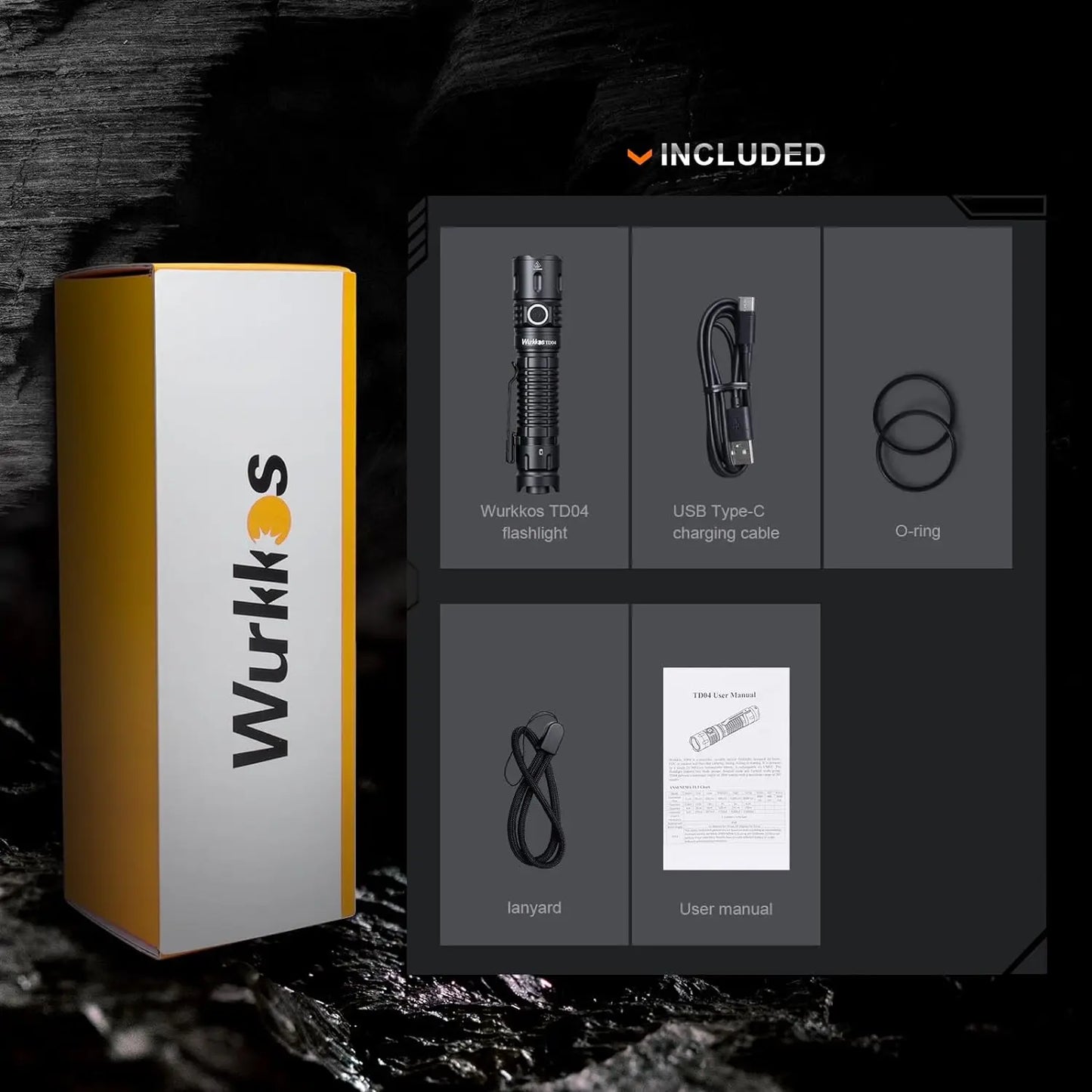Wurkkos TD04 21700 Rechargeable Tactical Flashlight With USB C