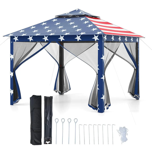 11 ft × 11 ft Pop up Gazebo, Portable Screen Canopy Shelter w/Mesh Netting Sidewalls, Vented Top, Drainage Holes,, Customized
