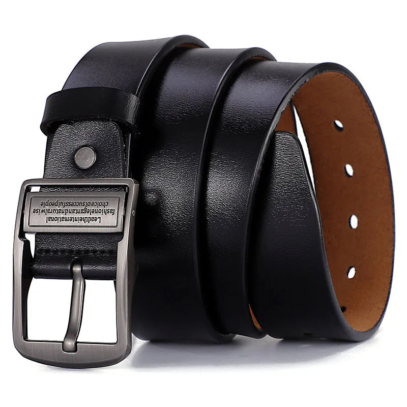 Genuine Cow Leather Mens Belt With Classic Pin Buckle
