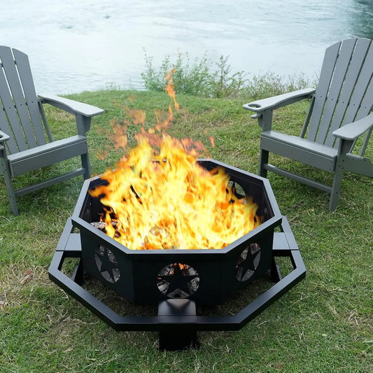 Outdoor Octagonal Wood Burning Fire Pit Powder Coated Heavy Duty