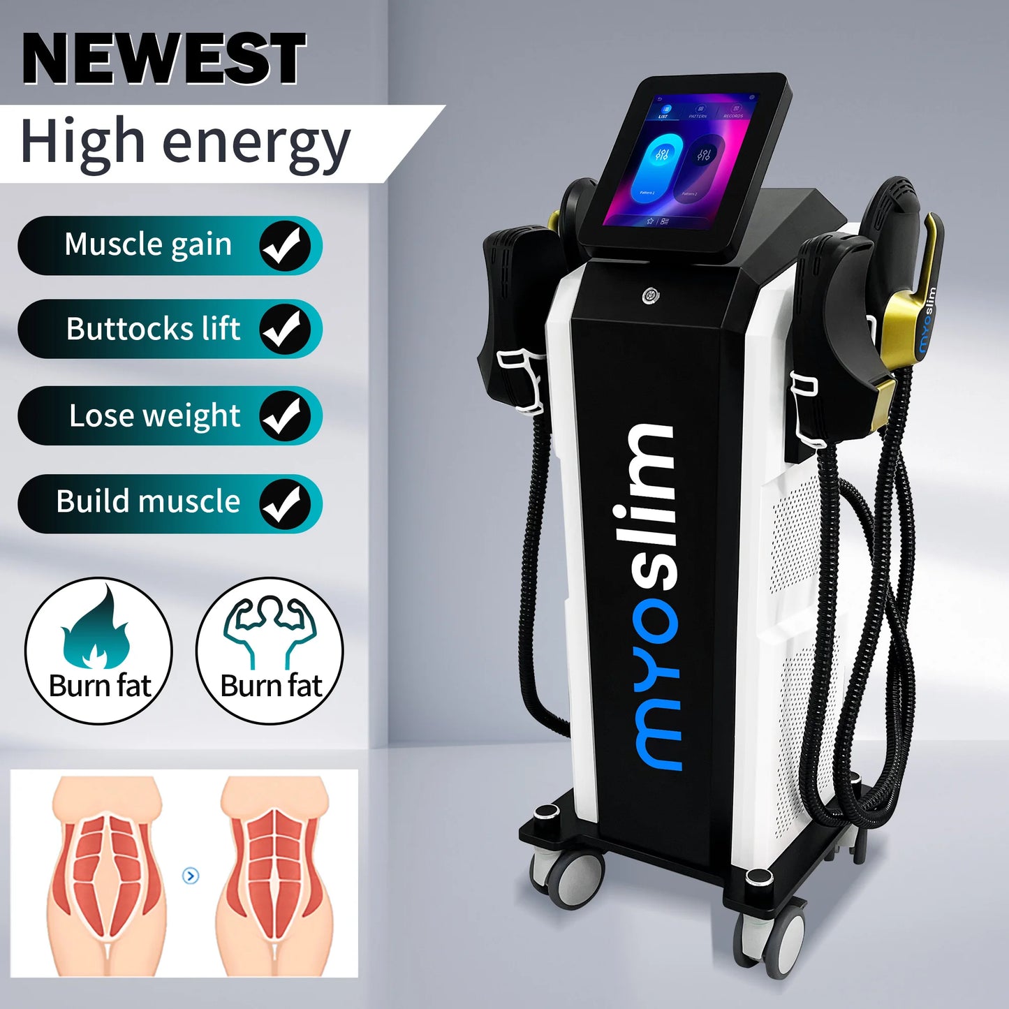 MYOSLIM HI-EMT EMS System For Body Sculpting With 4 Handles