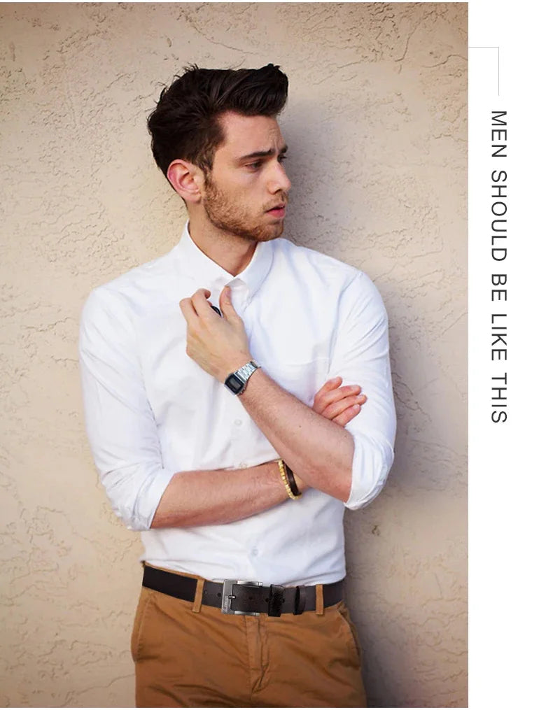 Genuine Leather Belt With Metal Buckle Cowhide Casual Style