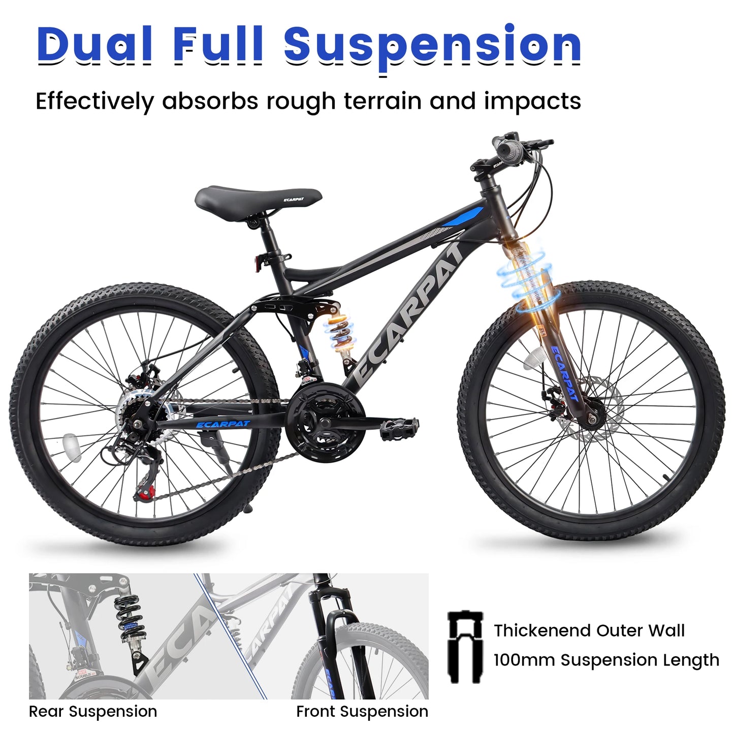 Ecarpat Dual Full Suspension Mountain Bike Unisex All Terrain Ride