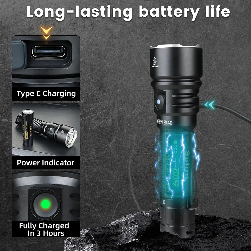 Sofirn SK40 SFT70 LED Flashlight 3200lm 21700 Rechargeable