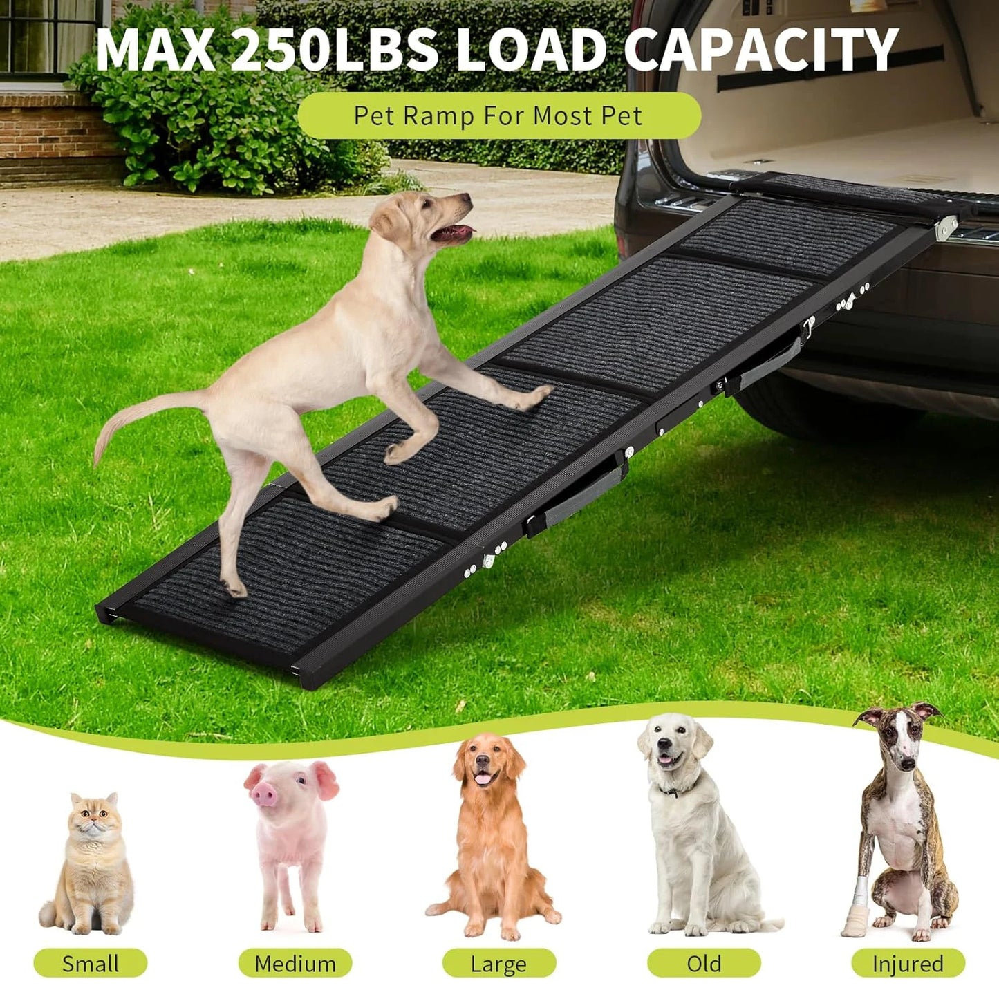 HiMISS Upgraded Folding Dog Ramp For Cars With Non Slip Surface Up To 250 Lbs