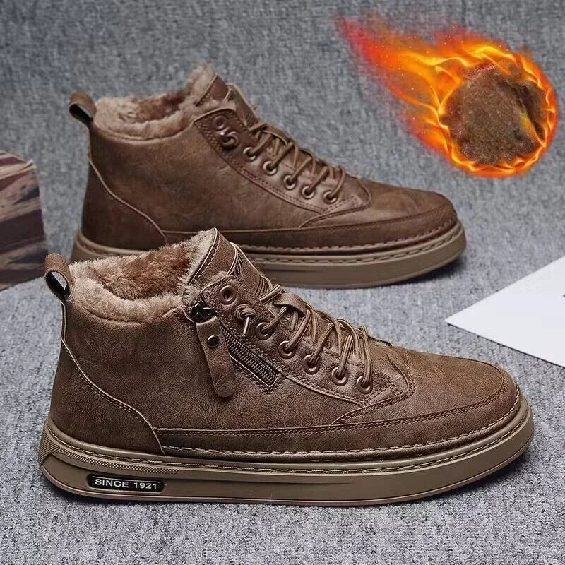 Mens Winter Warm Plush Lined Anti Slip Ankle Boots