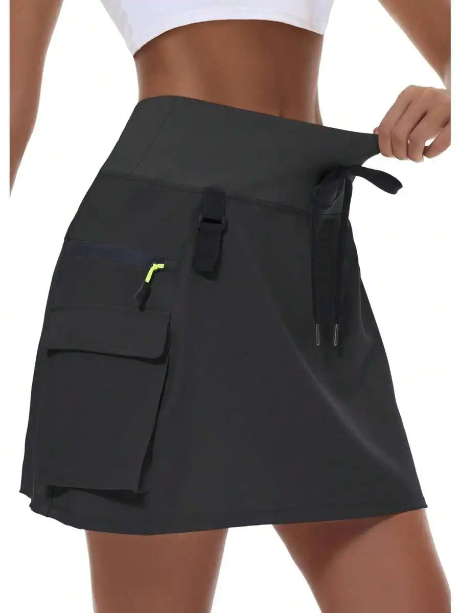 Womens Quick Dry Sport Skirt With Drawstring Waist And Zipper Pocket
