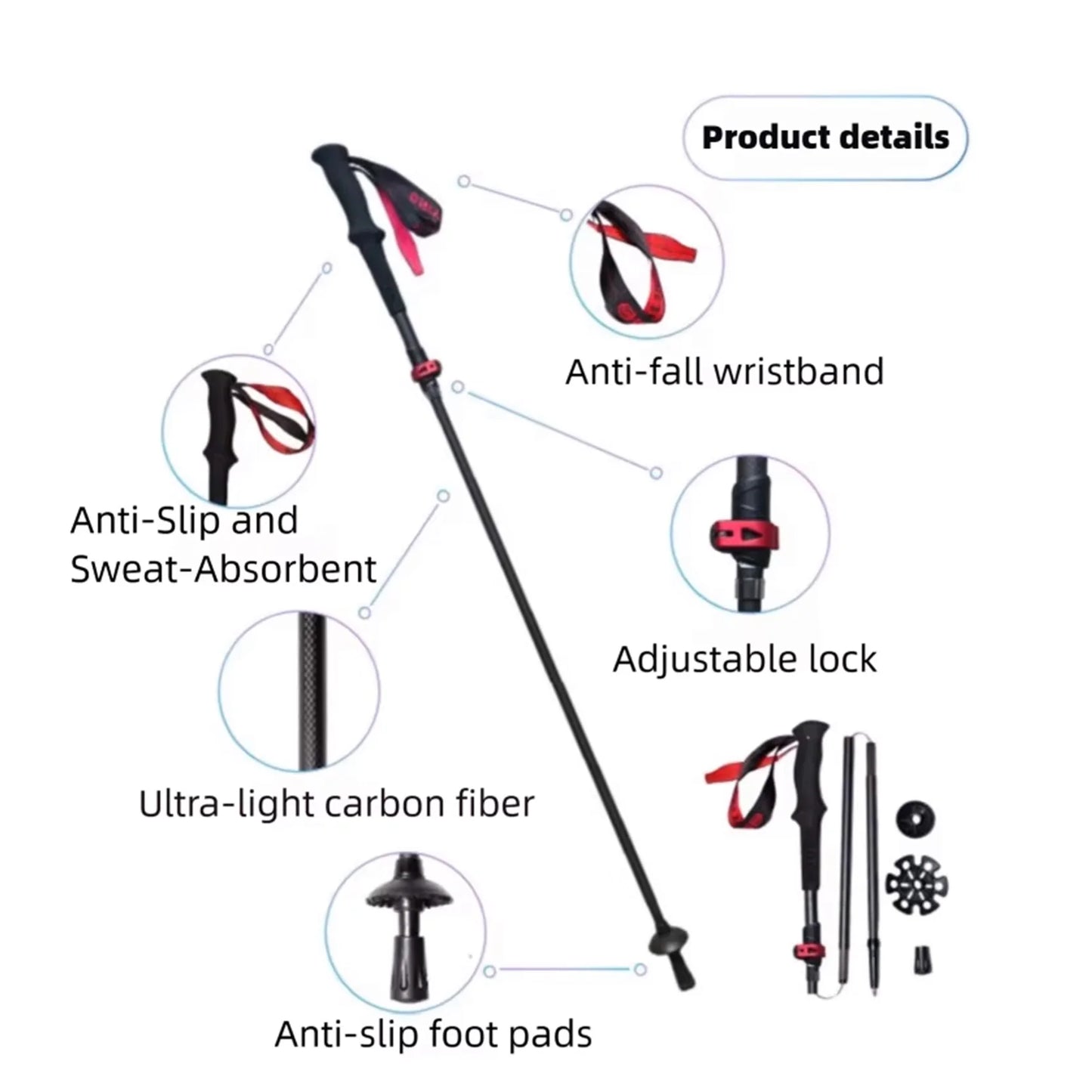Okhealing Full Carbon Fiber Telescopic Trekking Poles