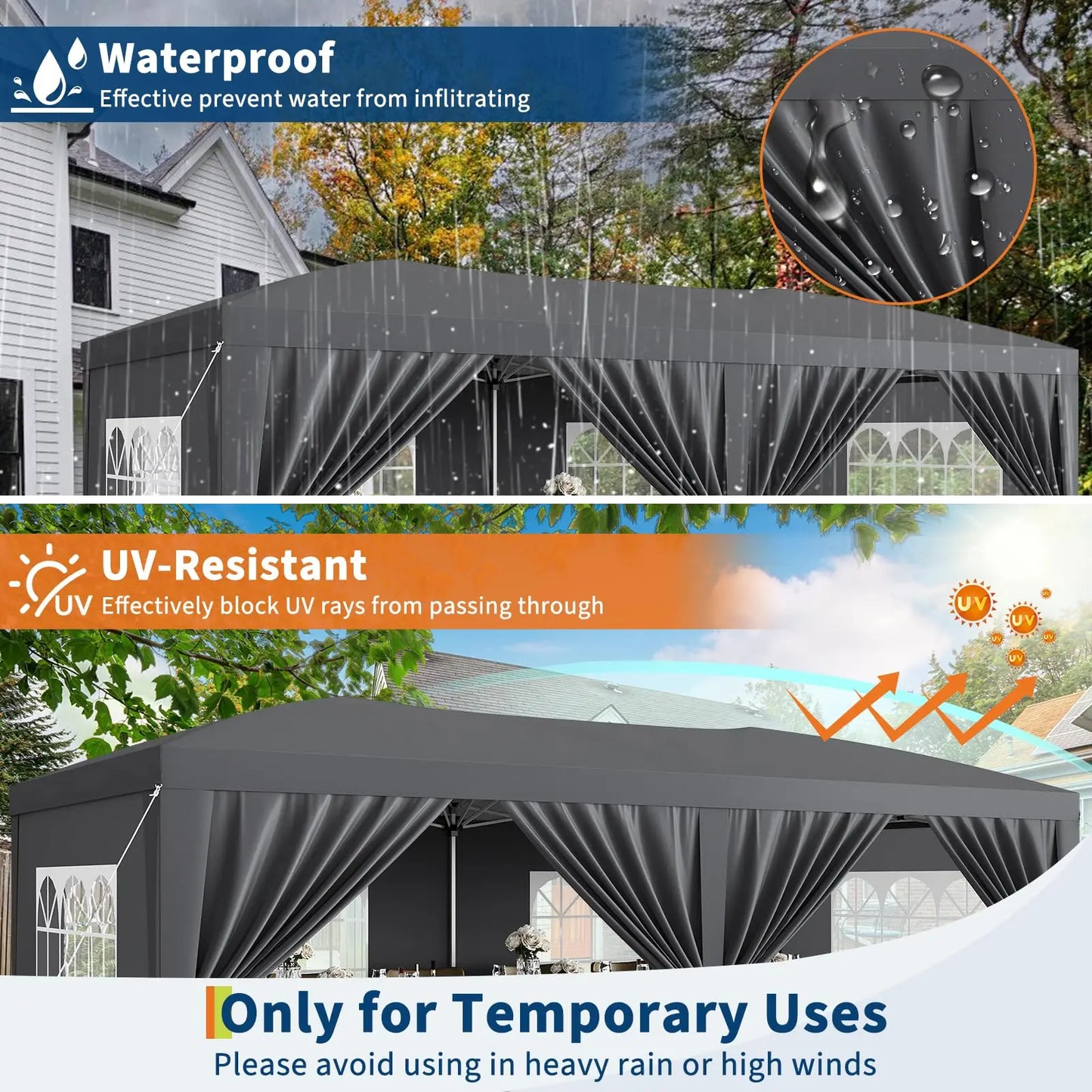 HiMISS Heavy Duty Pop Up Canopy With Six Removable Sidewalls