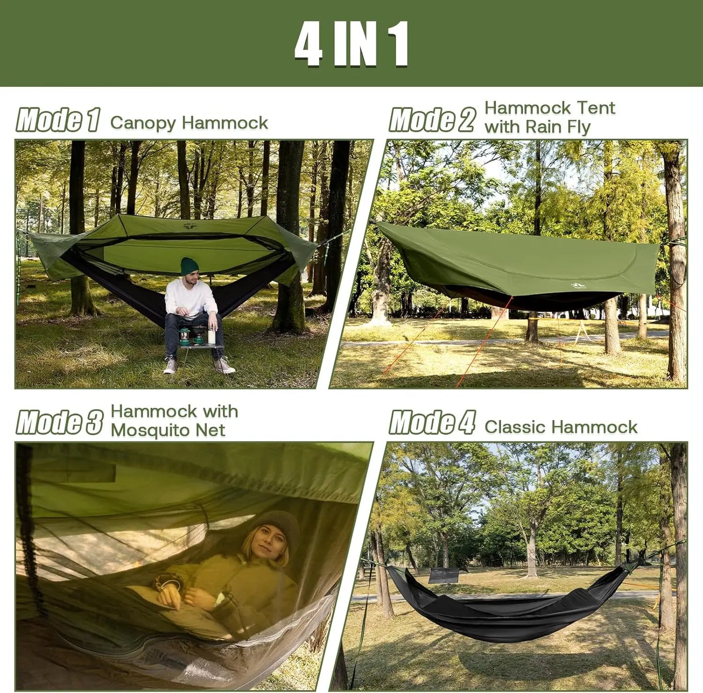 Portable 4-In-1 Camping Hammock Tent With Rain Tarp Mosquito Net