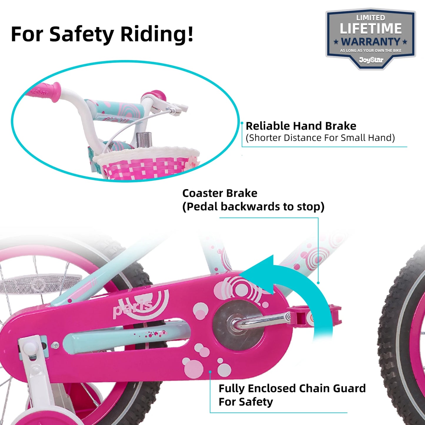 Joystar Kids Bike With Training Wheels Basket Water Bottle Handbrake