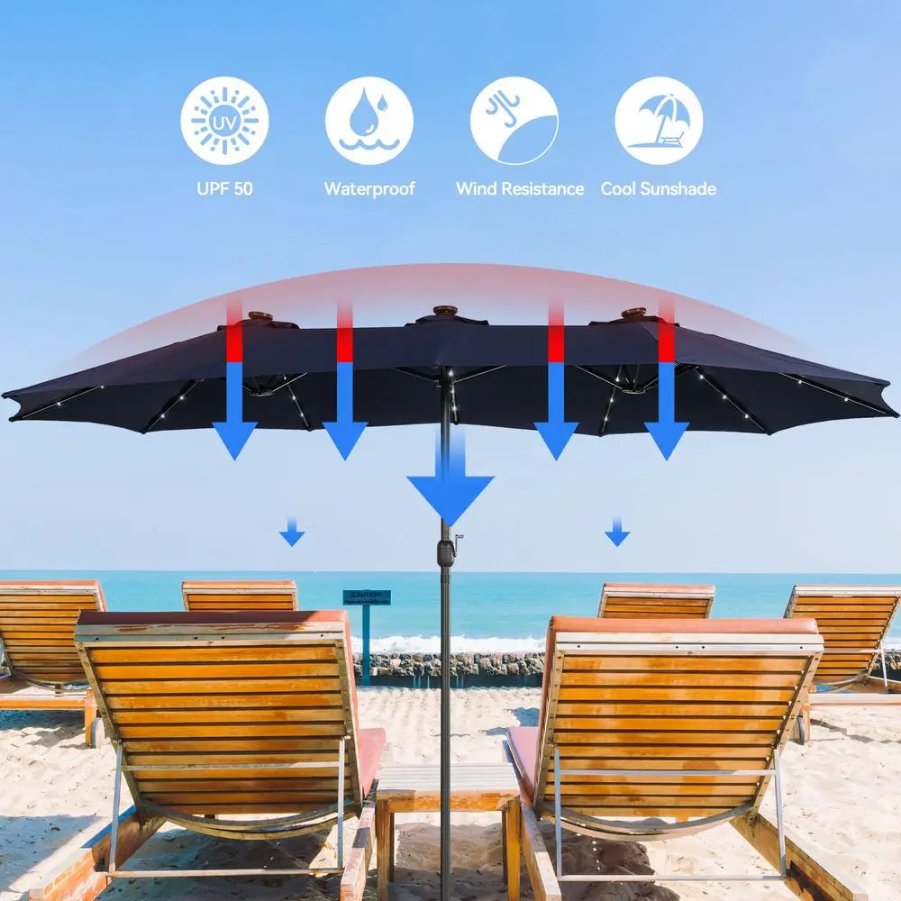 Double-Sided Patio Umbrella With Solar RGB LED Lights
