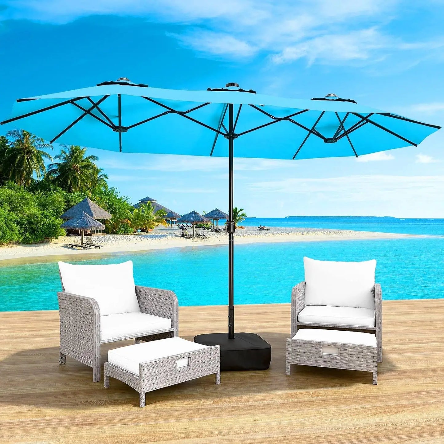 Double-Sided Patio Umbrella With Base Included For Outdoor Use