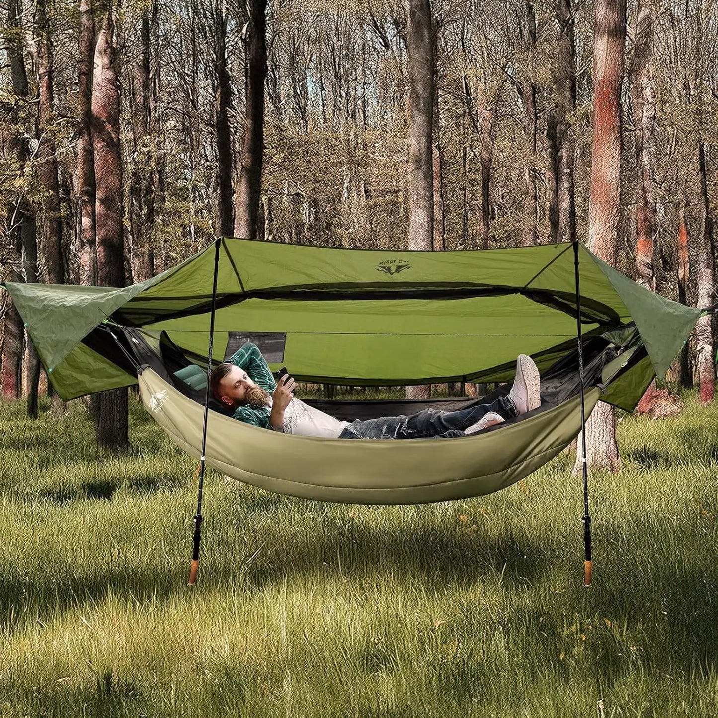 Portable 4-In-1 Camping Hammock Tent With Rain Tarp Mosquito Net