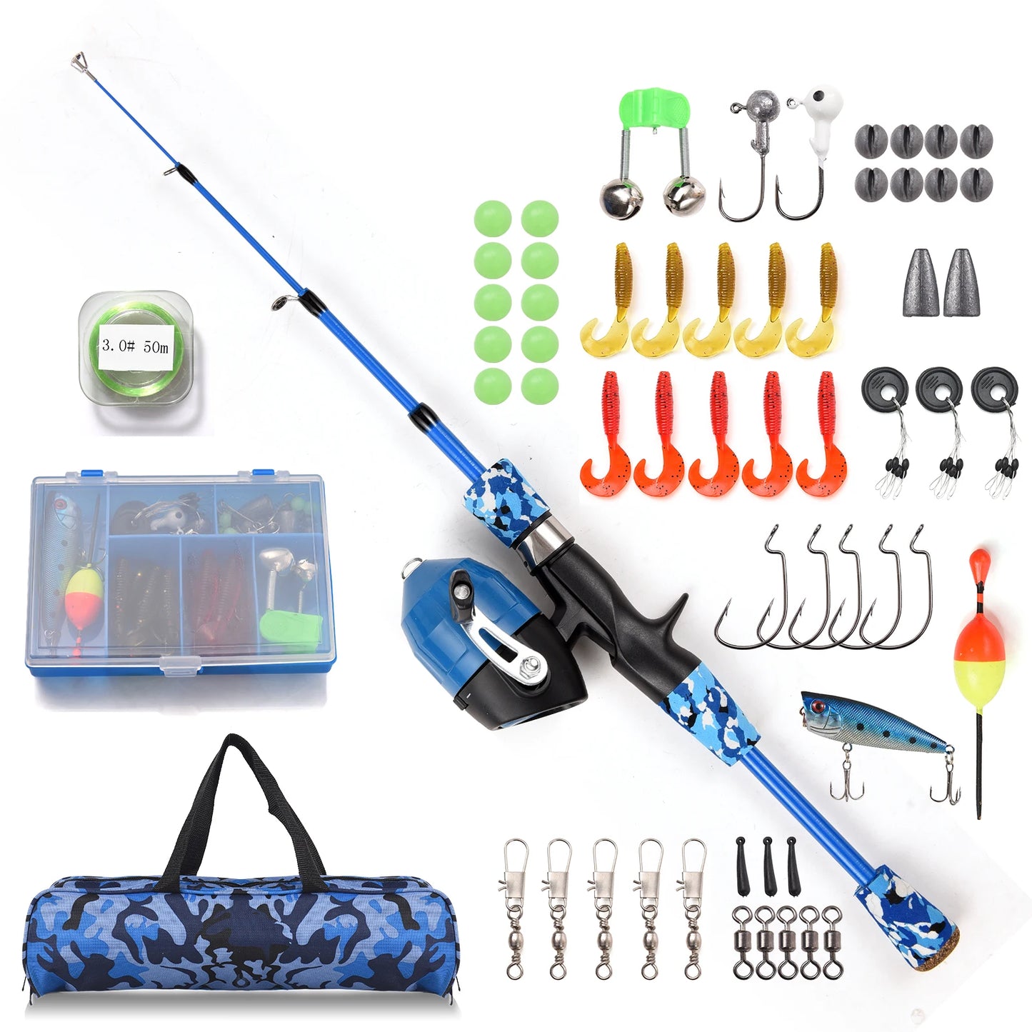 Kids Telescopic Fishing Rod And Reel Combo Full Kit With Spincast