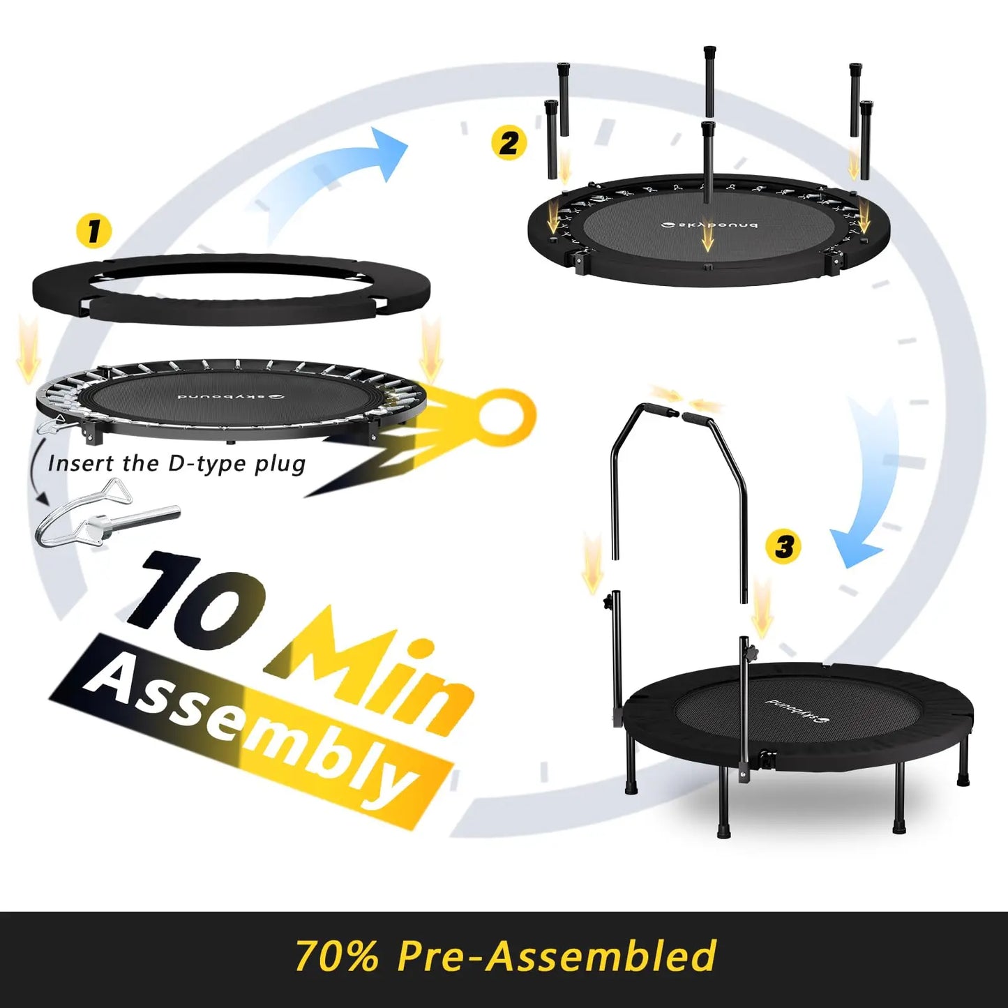 Rebounder Trampoline For Adults Foldable Fitness Rebounder With U-Bar
