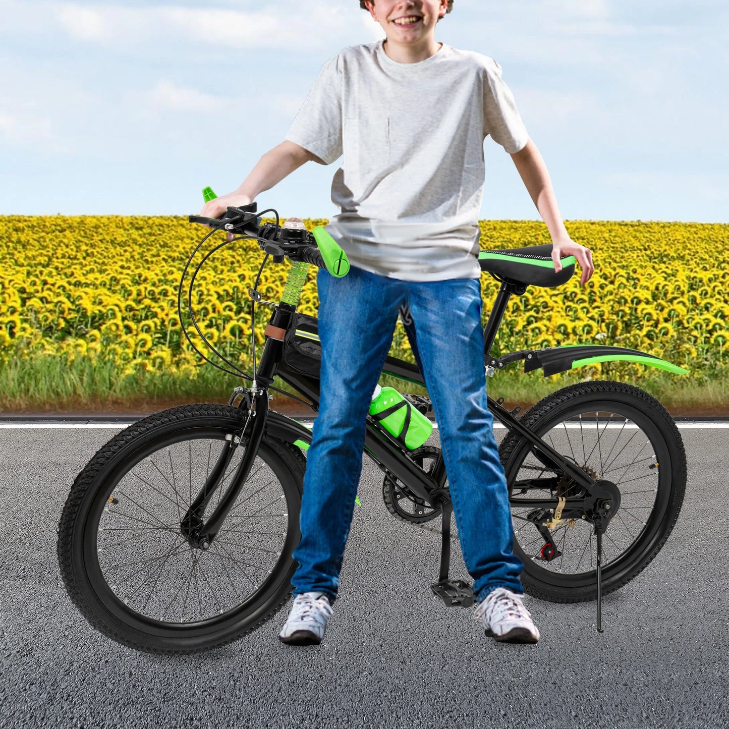 Kids Mountain Bike 7 Speed Dual Brakes With Water Bottle