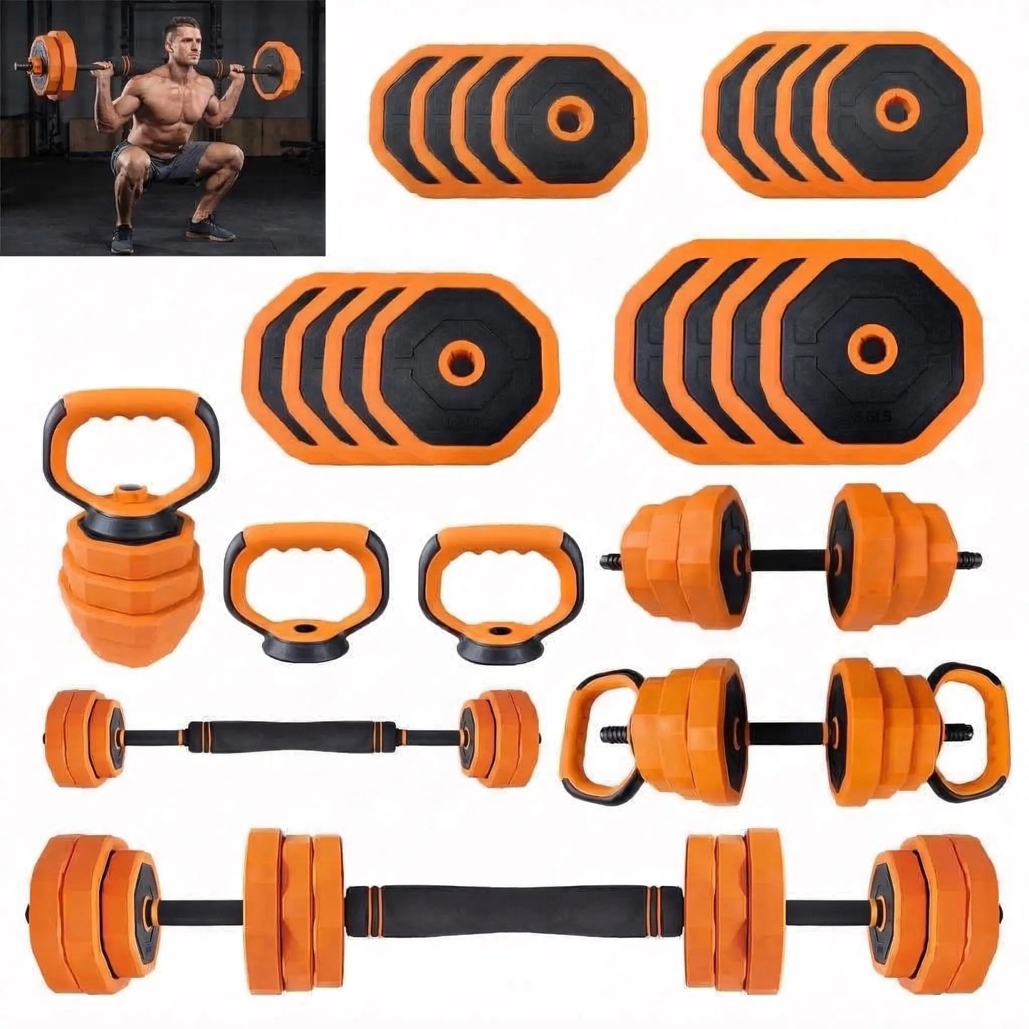 Adjustable Dumbbells 44 Lbs Free Weights Set 4 In 1 Barbell Kettlebells Home Gym