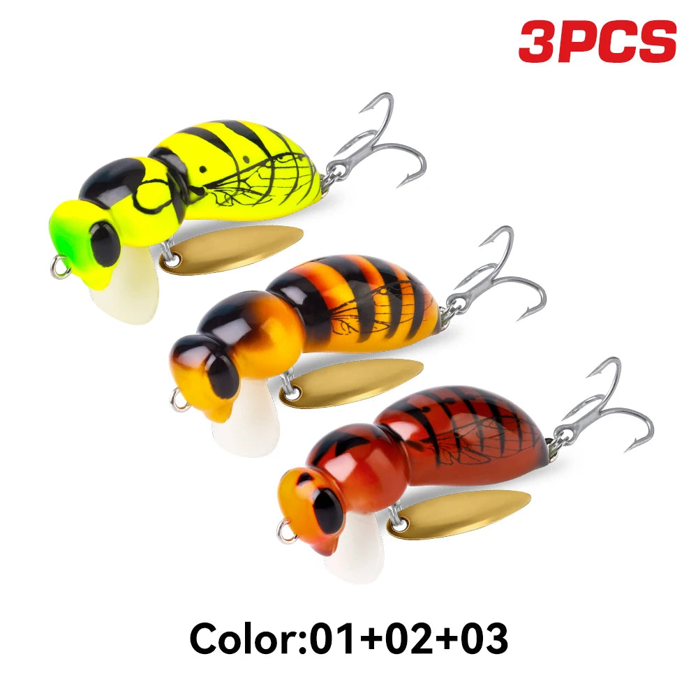 Kingdom Wasp Minnow Lure Set Of 3 Floating Spinner Wobblers
