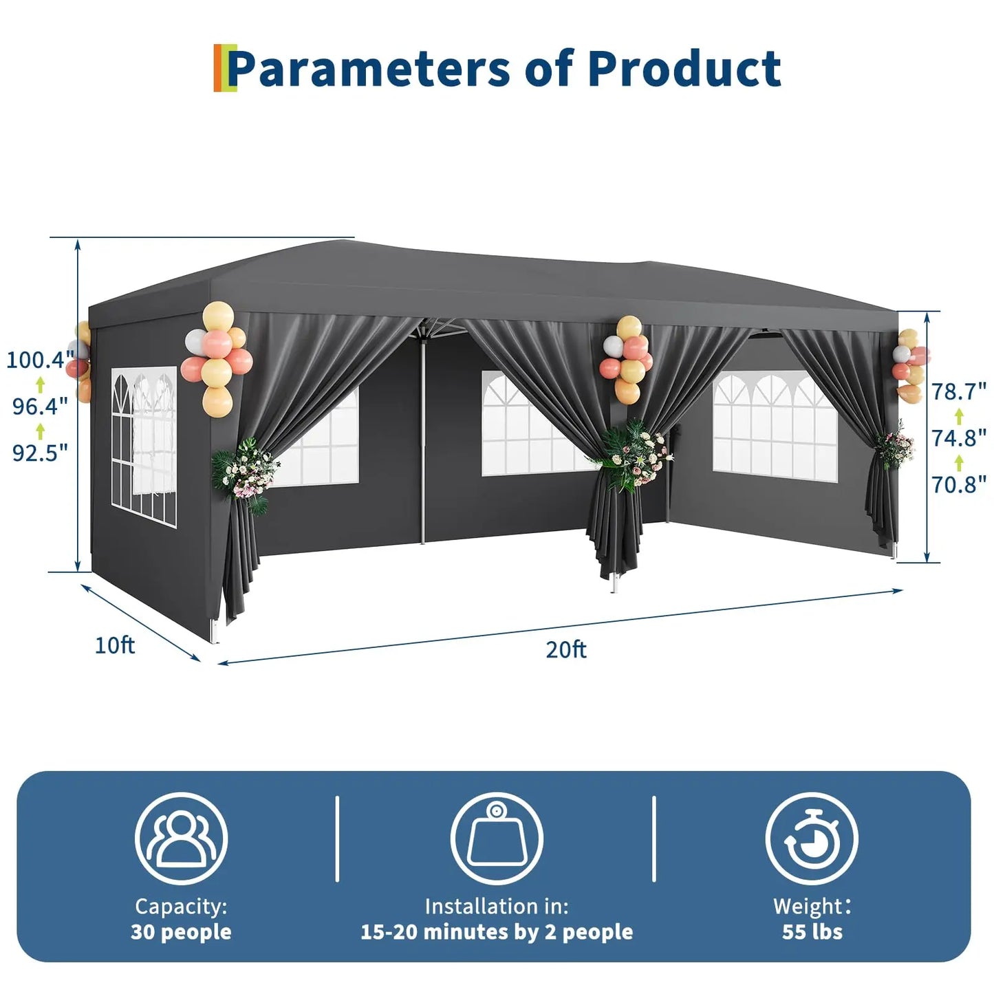 HiMISS Heavy Duty Pop Up Canopy With Six Removable Sidewalls