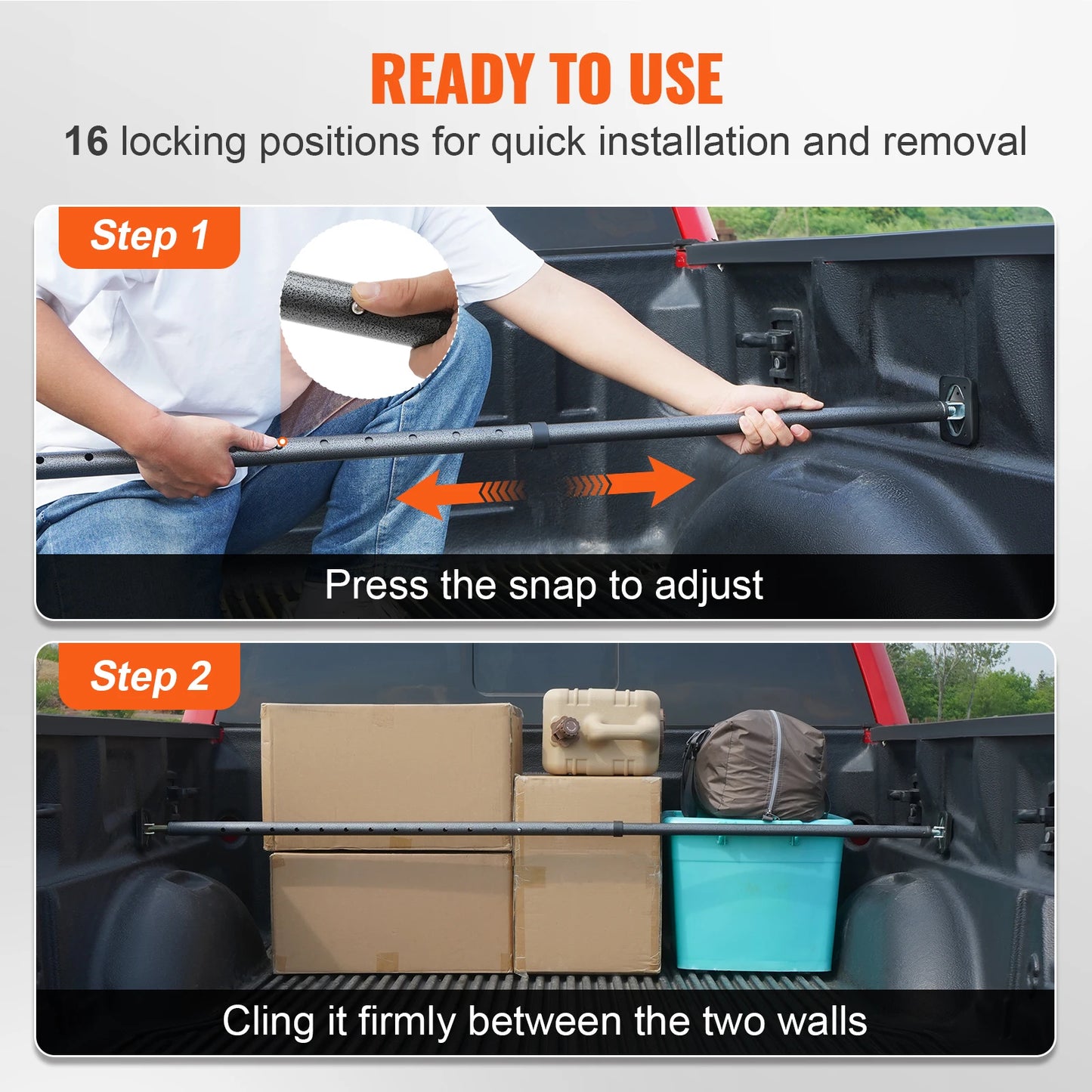 Adjustable Cargo Bar For Truck Bed Heavy Duty Stabilizer 220 Lb Capacity