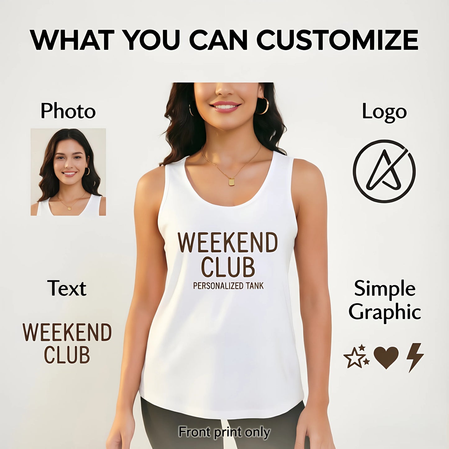 Custom Photo Logo Tank Top for Women, Personalized Sleeveless Shirt