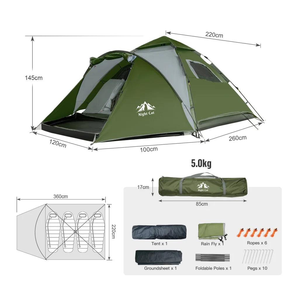 Night Cat Pop Up Tent Instant Setup Waterproof Camping Tent