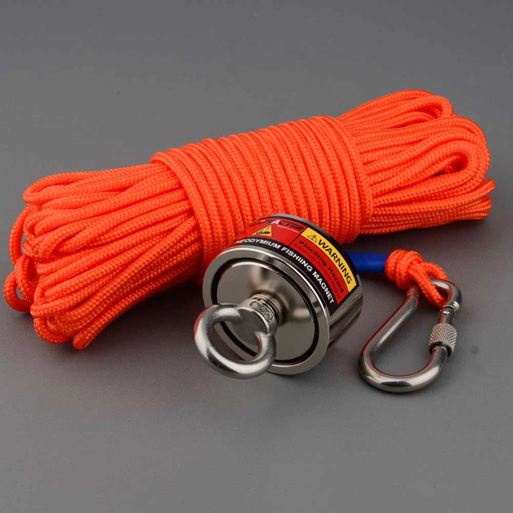 Two Sided Strong Neodymium Round Magnet Set with 15m Rope Verticall Pullforce Fishing Detecting Metal 280kg  360KG 500KG 700KG