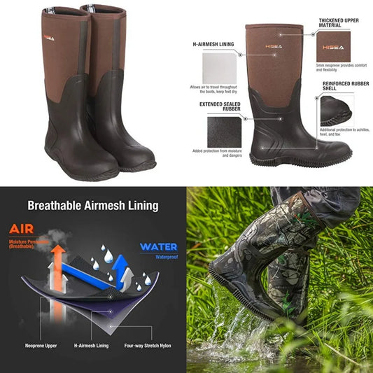 HISEA Men's Rain Boots Waterproof Insulated Neoprene