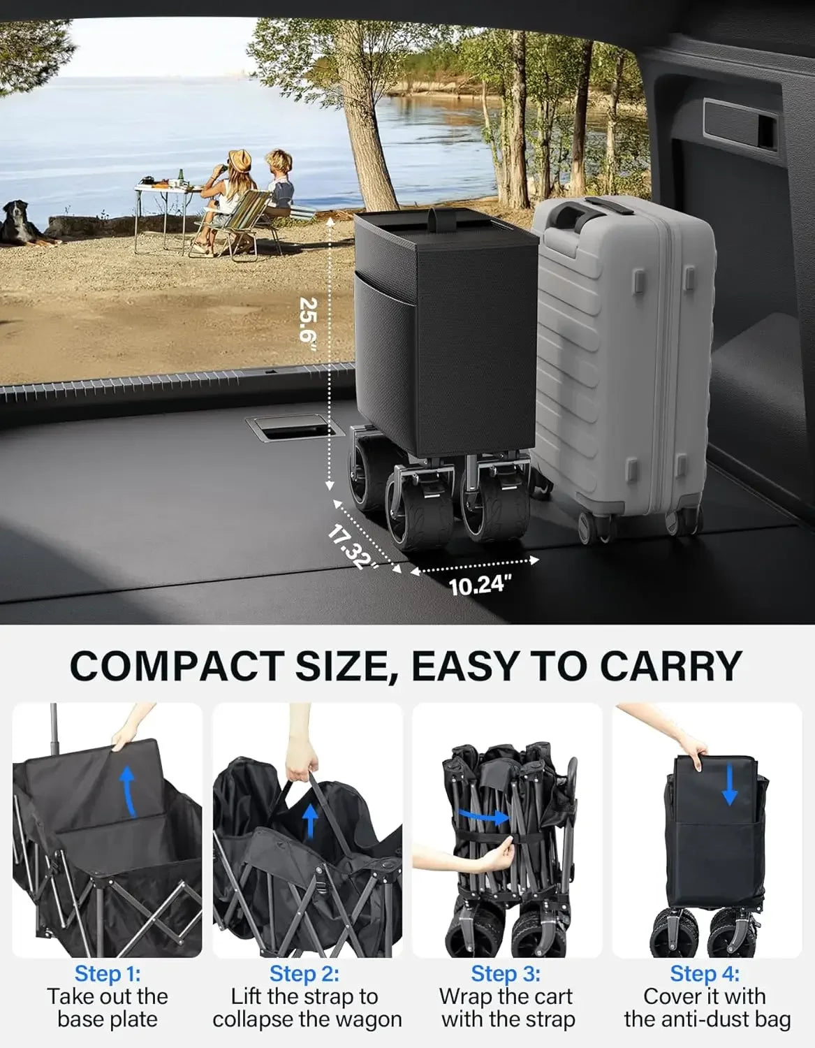 Collapsible Wagon Folding Utility Cart With 440 Lbs Big Wheels